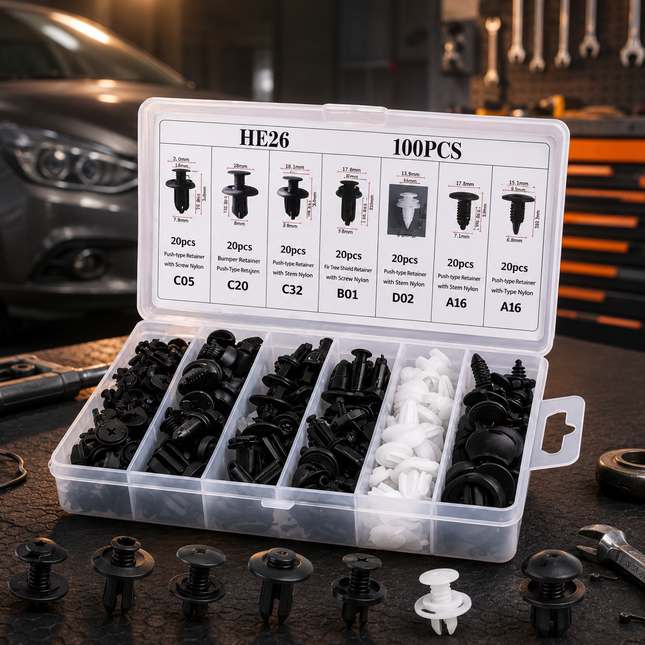 CLIPS RÁPIDOS PARA AUTOS PACK DE 100 PIEZAS
