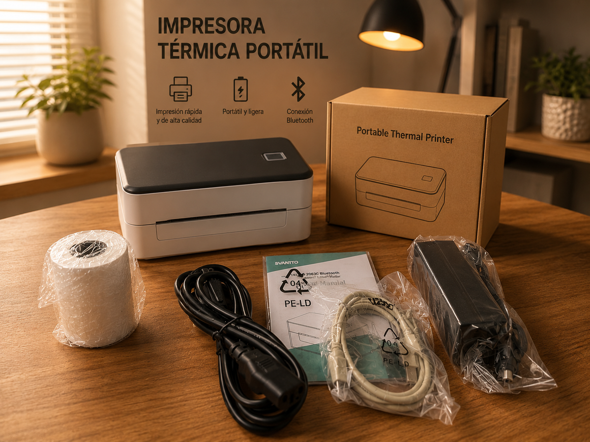 Impresora Térmica Portátil Blanca y Negra con Bluetooth Original 🖨️📱