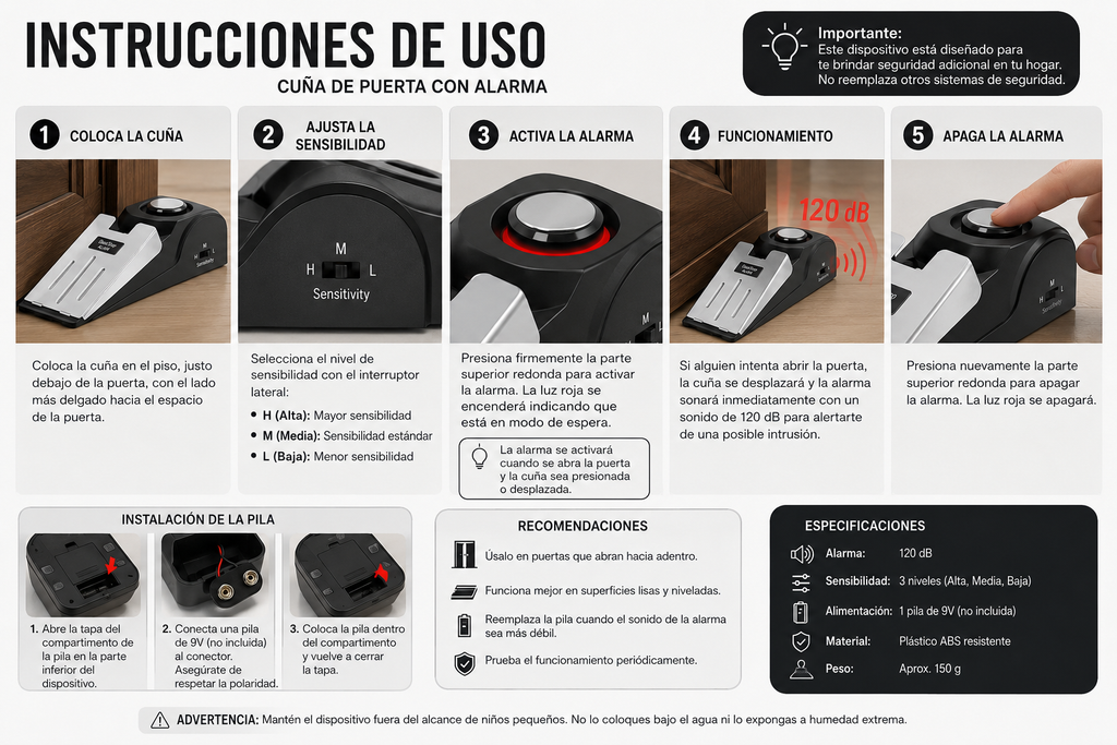 ALARMA PARA PUERTA, TOPE DE PUERTA DE SEGURIDAD,