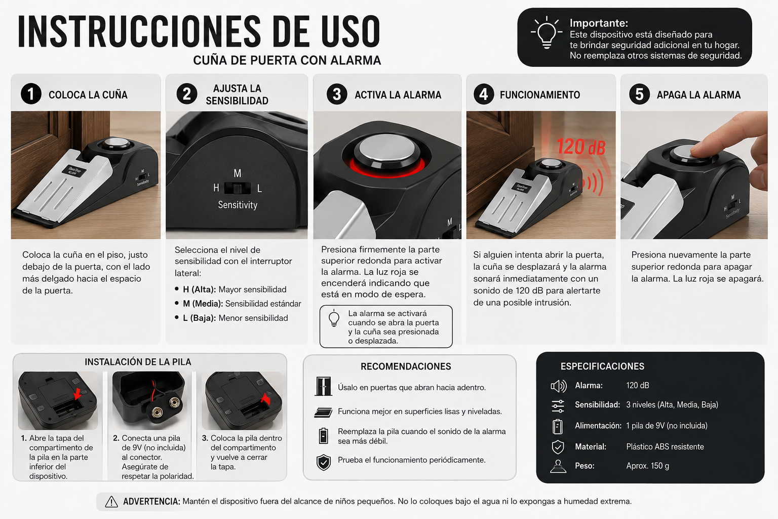 ALARMA PARA PUERTA, TOPE DE PUERTA DE SEGURIDAD,