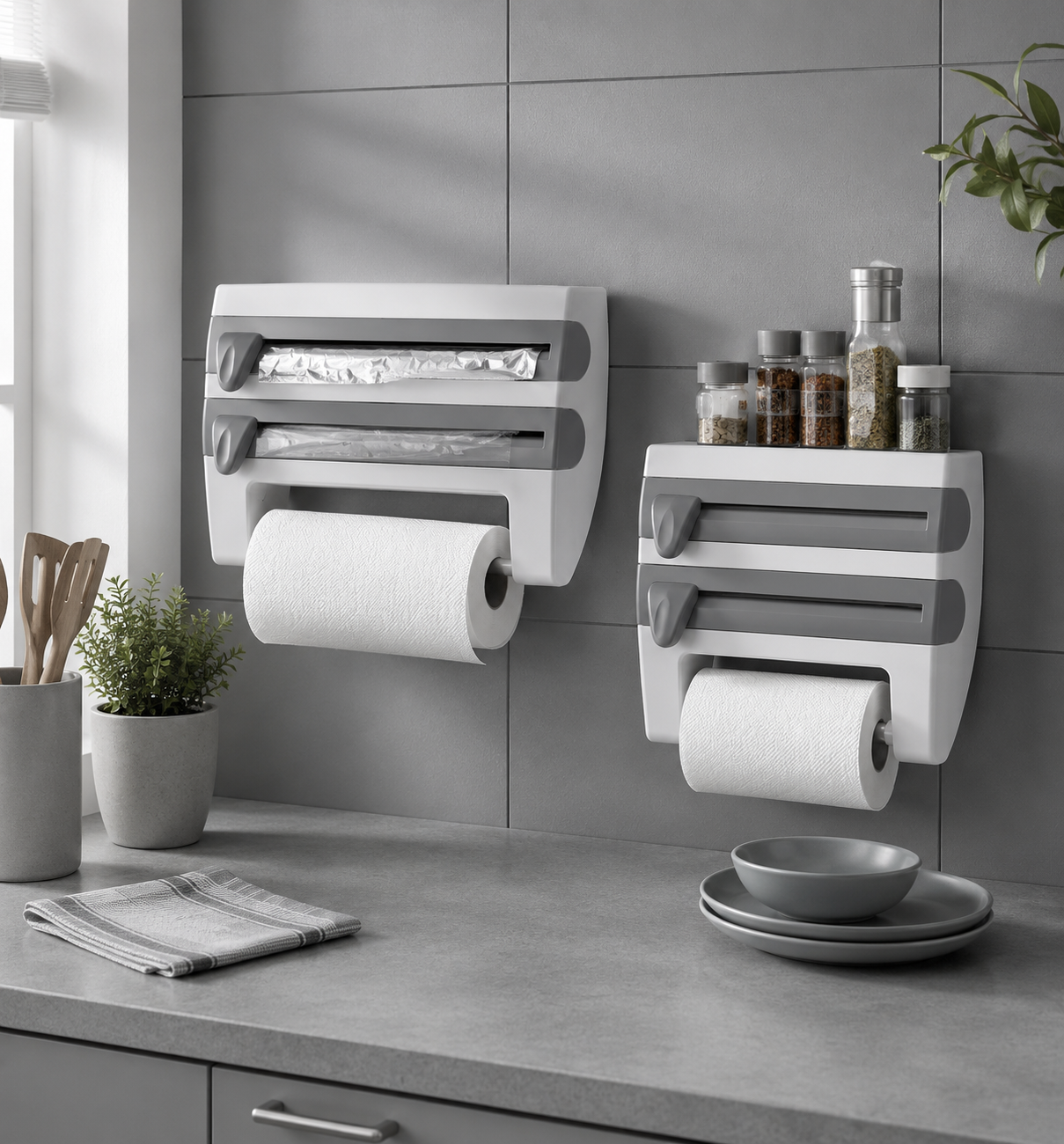 ORGANIZADOR DE PAPEL PARA COCINA 4 EN 1