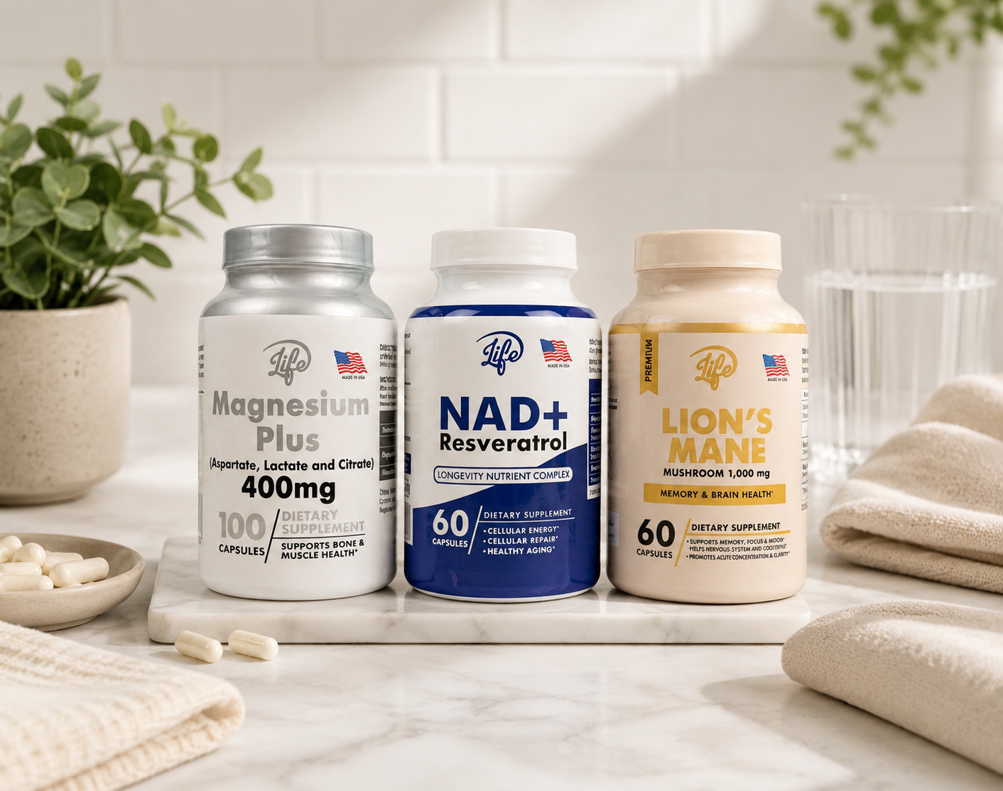 COMBO TRÍO VITALIDAD MÁXIMA (MAGNESIO+ MELENA DE LEON + NAD