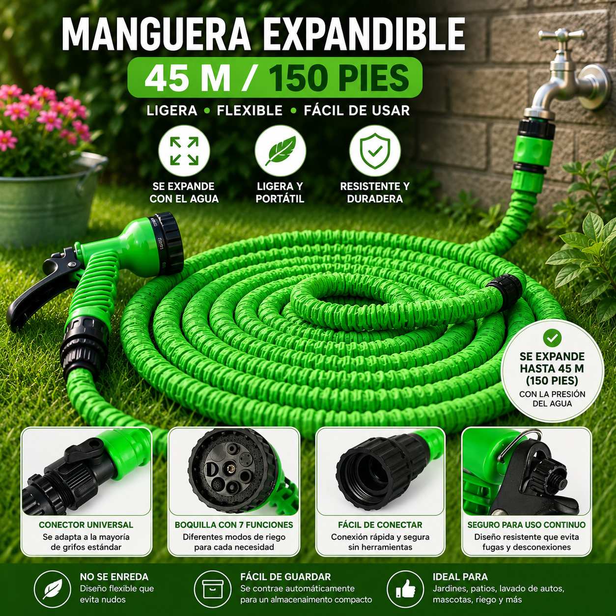 MANGUERA RETRACTIL MAGIC HOSE 45 M/ 150 PIES