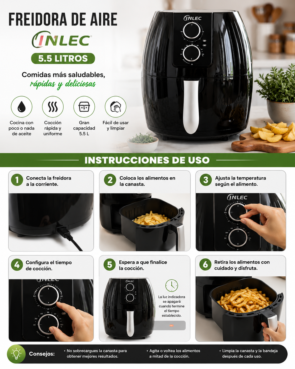 Freidora de Aire INLEC 5.5 Litros