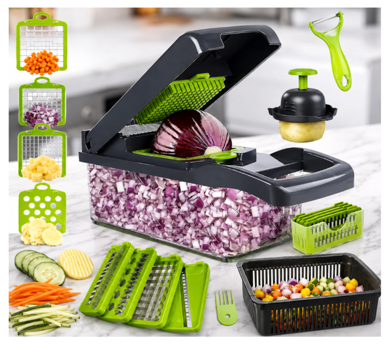 Picadora de Verduras 15 en 1 con 8 Cuchillas Reemplazables