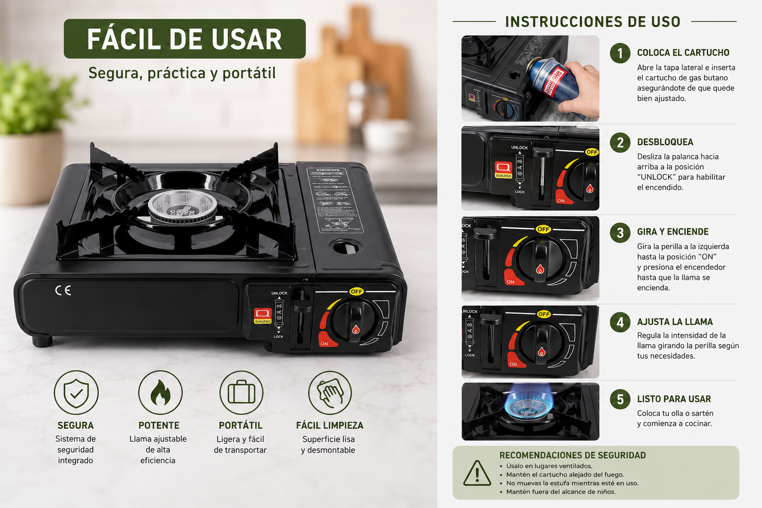 ESTUFA DE GAS BUTANO PEQUEÑA PARA ACAMPAR AL AIRE LIBRE PORTÁTIL
