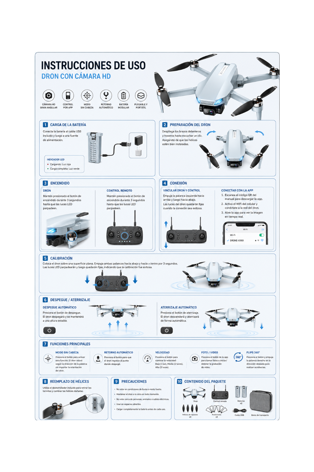 DRON CON CÁMARA, 2K HD FPV DRONES PARA ADULTOS, MINI DRON CON